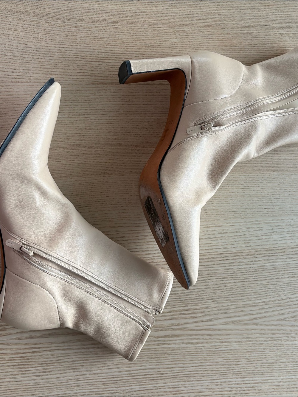 Vince Cream Pointed-Toe Mid-Calf Block Heel Boots - Picture 3 of 8